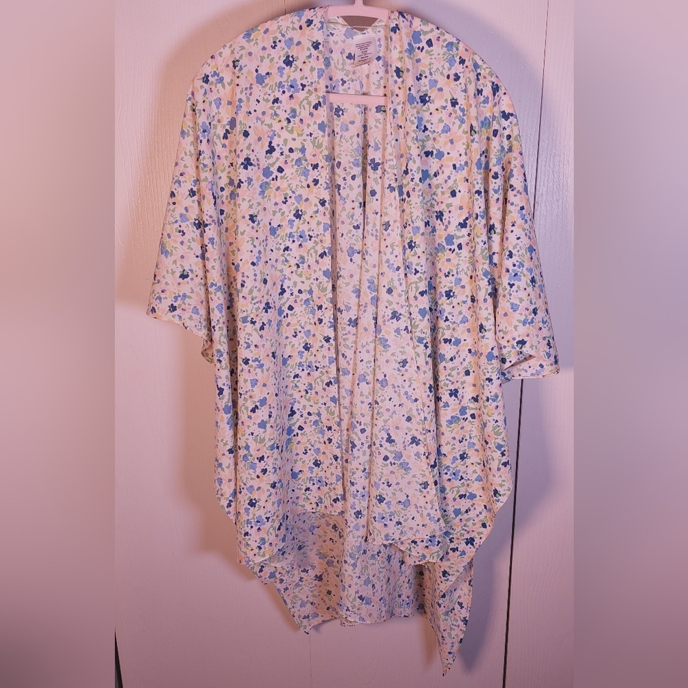 Colorful Floral Size OS Open-Front Kimono Cover-Up Poncho Flowy Drapy Boho - Picture 10 of 12